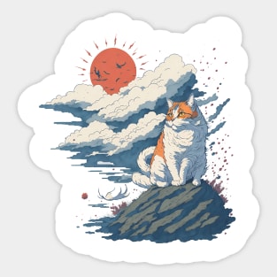 The white and orange cat on top of the clouds Sticker